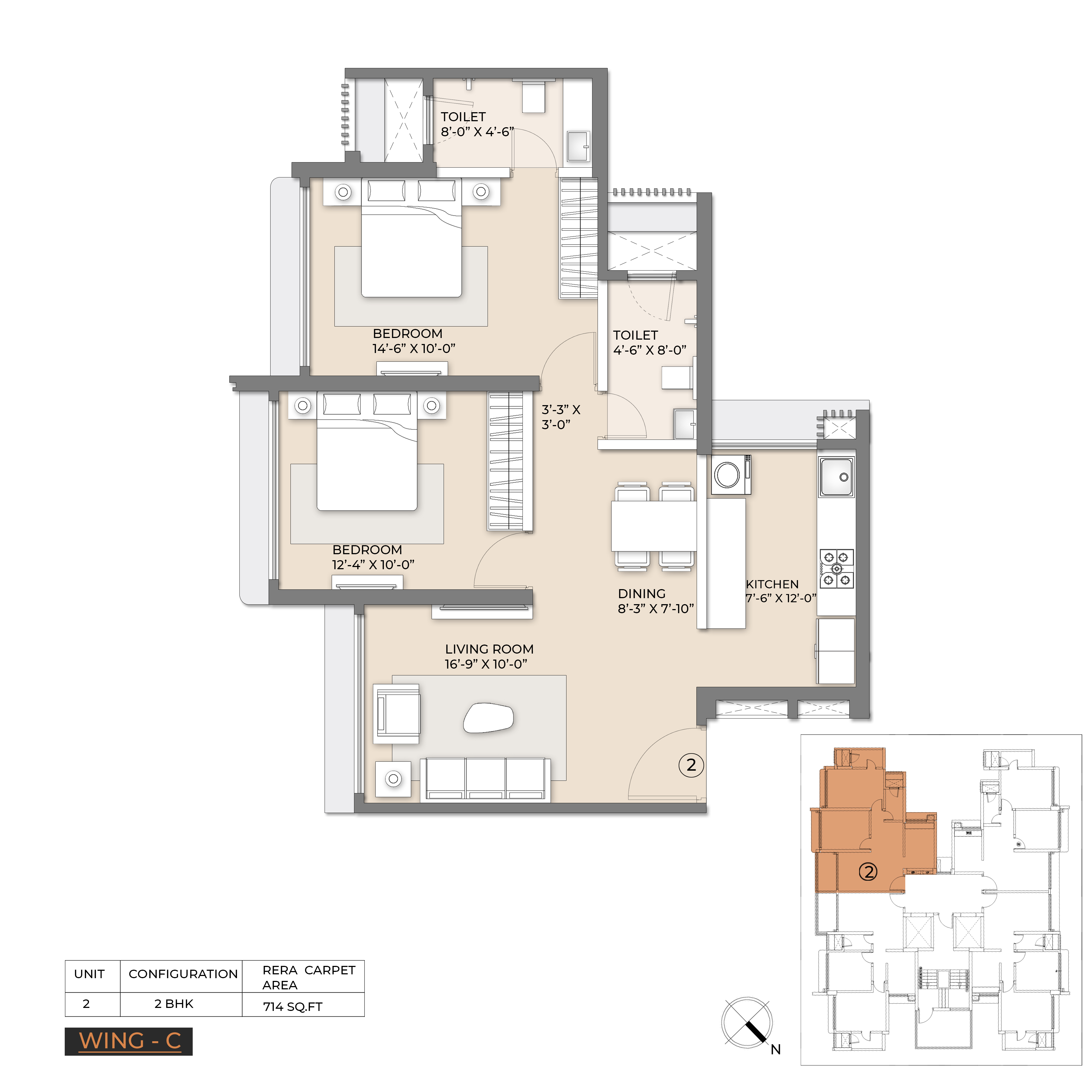 2 BHK Floor Plan